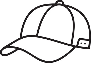 Simple Black and White Outline Illustration of a Baseball Cap Isolated on a White Background minimalist