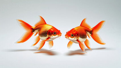 Pair of Goldfish Isolated on White Background