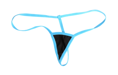 Women's sexy blue thong panties on a white background. 