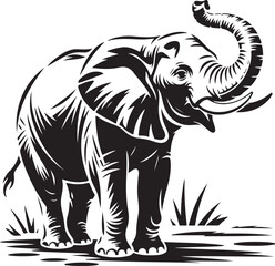 Walking Elephant with Raised Trunk Silhouette

Mother and Baby Elephant Vector Scene

Decorated Indian Elephant Silhouette Design

Elephant in Savannah Vector Art

Elephant Herd Silhouette at Sunset