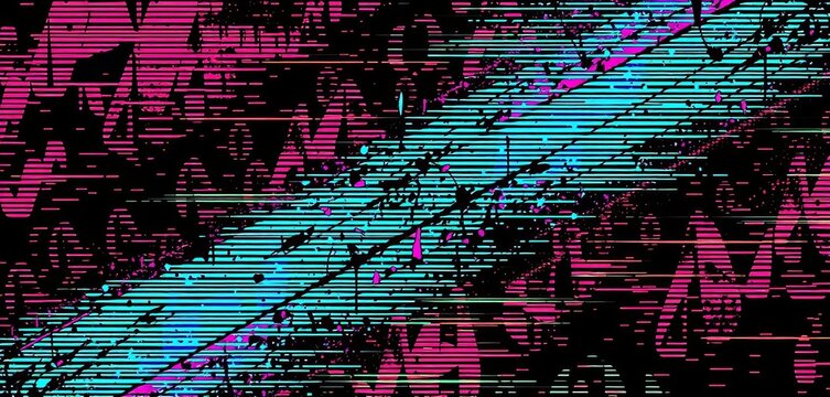 Abstract glitch background with halftone texture and distressed strokes,  cyberpunk,  strokes