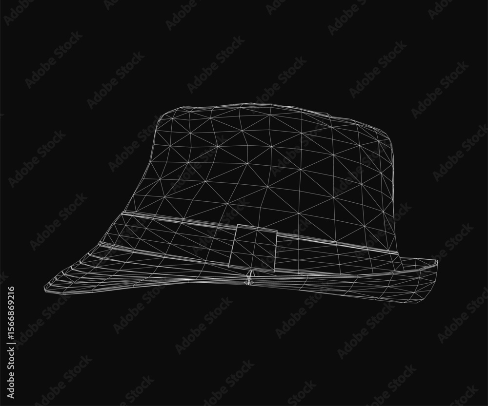 Poster a stylish 3d wireframe hat model stands out against a black background with realistic shading and in