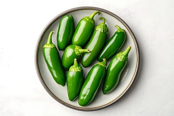 Overhead View of Fresh Green Jalapeno Peppers on a Grey Plate