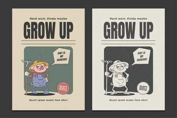 retro 30s-style cartoon poster featuring a lazy pig farmer, vector illustration