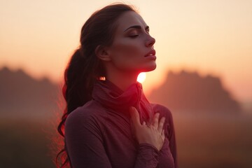 Serene Sunrise Woman Finding Peace and Tranquility at Dawn