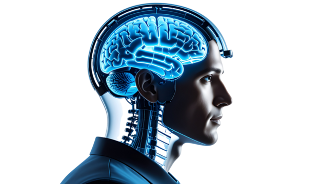 futuristic brain of man isolated on transparent background