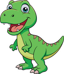 Happy Green Cartoon Dinosaur Rex – Cute T-Rex Character Illustration