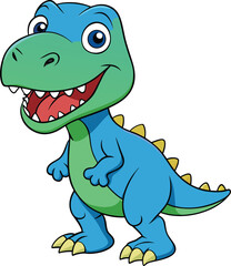 Cute Cartoon Blue and Green Dinosaur with Big Smile – Kids Illustration Vector