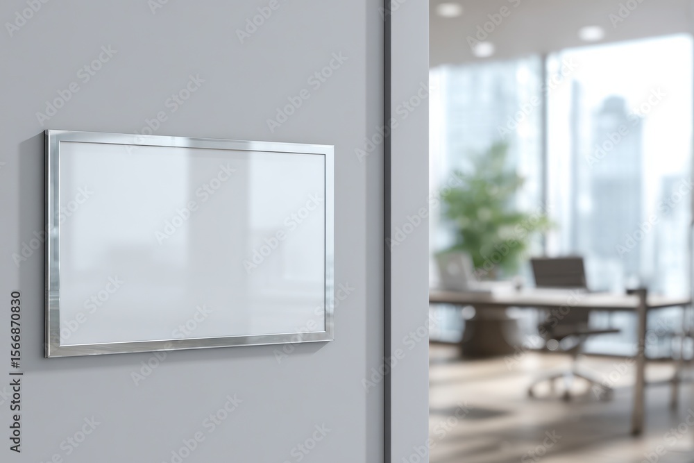 Poster stunning photo of mock up of a blank glass nameplate design is shown in this 3d rendering. the signp