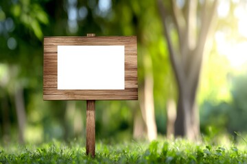 Blank Wooden Signpost in Lush Green Nature Setting Perfect for Your Message