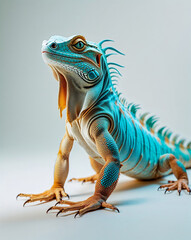 Unique Colored Iguana Posing Isolated on White Background
