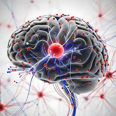 The human brain in the form of a hologram, levitating in the air. New technology, isolated brains