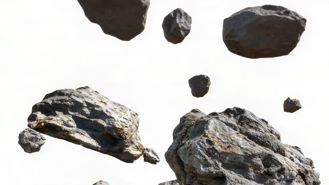 Aerial view of floating rocks suspended in mid-air