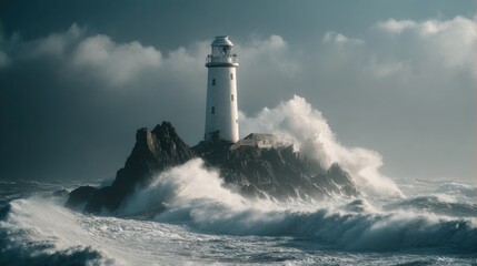 Lighthouse amidst stormy sea