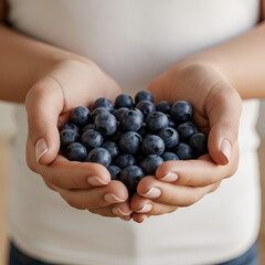 blueberries in a hand