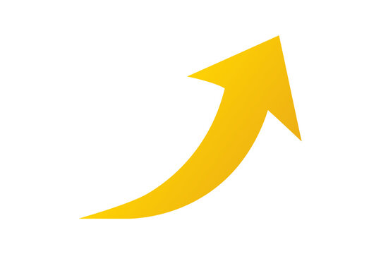 Yellow curved arrow pointing upwards on white background graphic element vector illustration