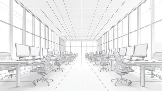 Architectural drawing of a modern office space.