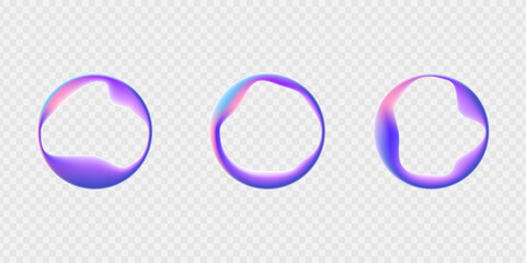 Round banner with neon gradient isolated on white transparent background in PNG vector format. Round light frame. Can be used for badges, price tags, labels. 