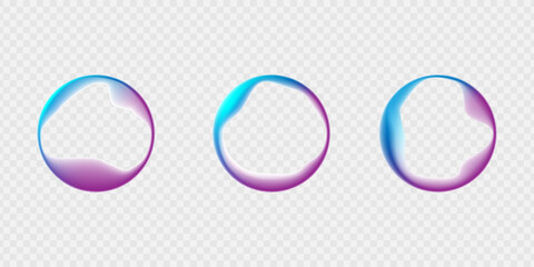 Abstract cosmic bright colorful round frame PNG. Iridescent chrome drops or hologram irregular freeform organic shapes. Smooth bright gradients in the form of an ellipse for banners, brochure, covers.