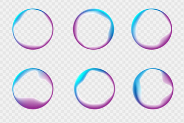 Abstract cosmic bright colorful round frame PNG. Iridescent chrome drops or hologram irregular freeform organic shapes. Smooth bright gradients in the form of an ellipse for banners, brochure, covers.