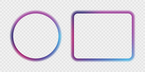 Illustration of neon electric style square frame. Gradient pink purple blue color. Isolated on transparent background. PNG 