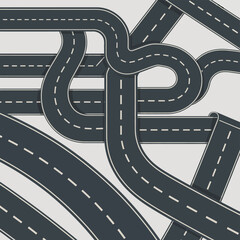 Naklejka premium Abstract tangled road network with dashed white lines on a light background