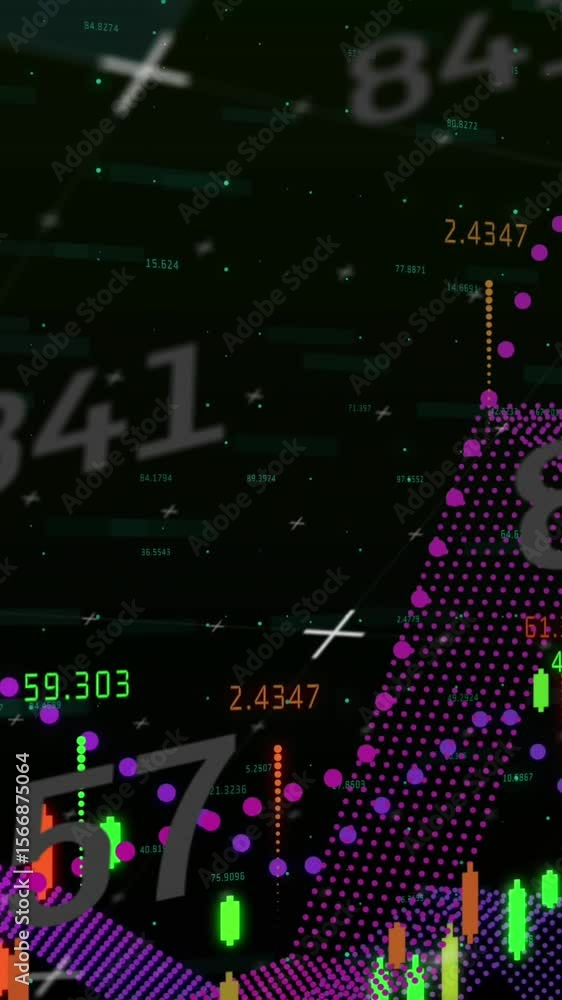 Poster animation of data processing and numbers on black background