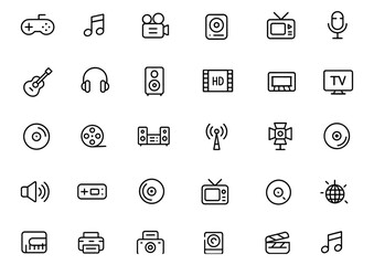 Vector Entertainment & Media Icon Set: Gaming, Music, Film, Photography, TV, Radio, Audio, Visual, Multimedia Symbols for Web and Graphic Design, Digital Projects, Creative Use