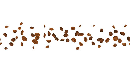 Horizontal seamless border with coffee beans vector illustration on transparent background