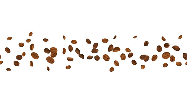 Horizontal seamless border with coffee beans vector illustration on transparent background