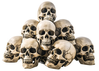 pile of skulls isolated on white background PNG, AI GENERATED