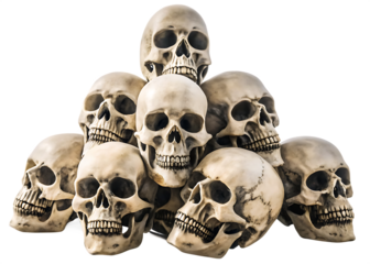 pile of skulls isolated on white background PNG, AI GENERATED