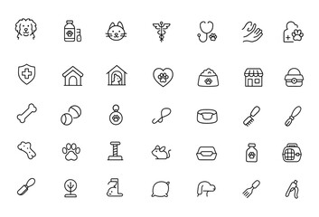Premium Pet Care Vector Icons Set &ndash; Grooming, Veterinary, Dog Walking & More | Animal Health & Shelter Illustrations for Pet Business Branding and Accessories, Clinic, Adoption, Toys