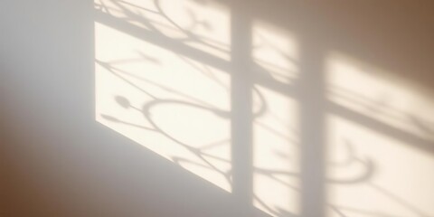 Soft, diffused sunlight casts an abstract shadow pattern on textured wallpaper,   diffuse light,   elegant