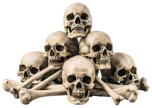 pile of skulls isolated on white background PNG, AI GENERATED