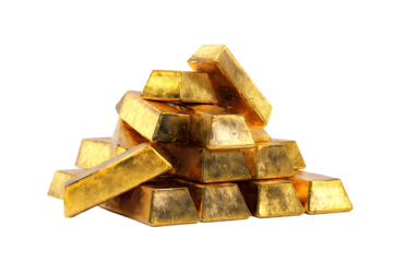 Pile of gold bars on black background