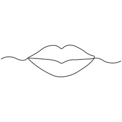 Minimalist One Line Drawing of Female Lips. Continuous Line Art of Sexy Mouth Outline. Modern Beauty and Fashion Vector Illustration.