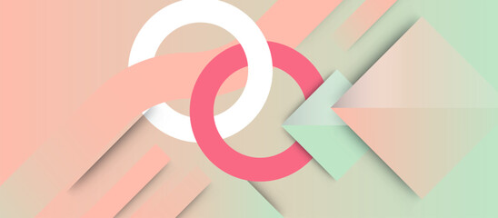 Pastel Abstract Graphic with Interlocking Pink and White Circles on Peach Background, Layered Geometric Shapes and Mint Gradients Create Soft, Dimensional Visual for Design Projects