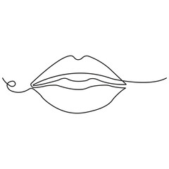Minimalist One Line Drawing of Female Lips. Continuous Line Art of Sexy Mouth Outline. Modern Beauty and Fashion Vector Illustration.