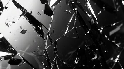 A black and white image of a broken mirror with shattered glass - Powered by Adobe