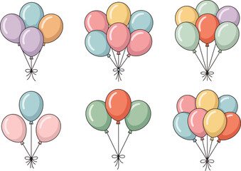 Naklejka premium Pastel balloon bouquet illustration, floating party balloons, celebration decoration, festive event design, birthday background