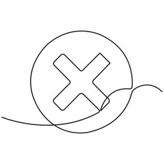 Obraz premium Minimalist One-Line Wrong Mark Icon, Hand-Drawn Abstract X Symbol, Monoline Cancel Sign, Error or Close Button Line Illustration.