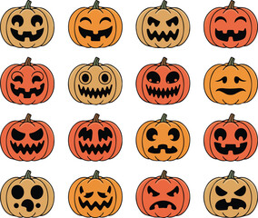 Collection of Cute and Spooky Cartoon Pumpkins for Halloween