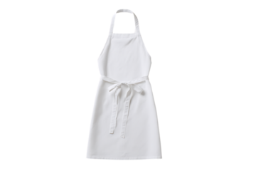 Clean, plain white apron hanging. Kitchen, cooking, baking, restaurant.