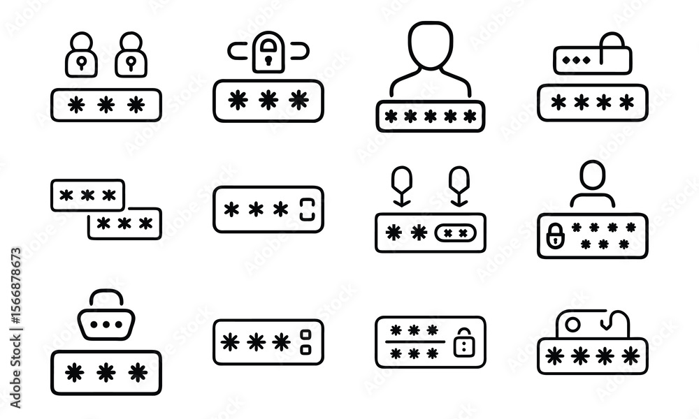 Poster collection of password icons representing security and authentication in digital environments