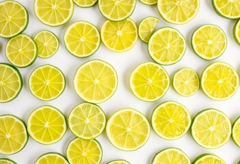 Seamless pattern of lime slices on white background, vibrant citrus texture,  colorful,  organic