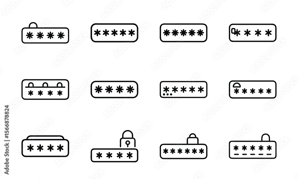 Poster various password field icons depicting security and authentication for digital technology concepts