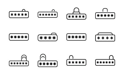 Vector icons of password input fields showing security and privacy in different styles