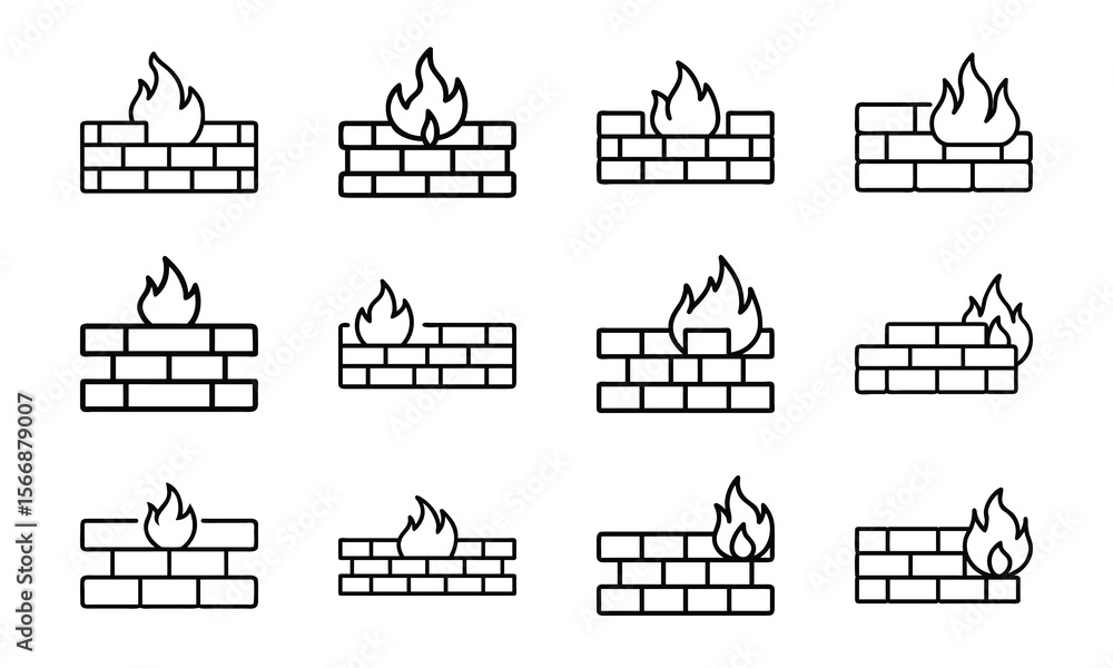 Poster firewall illustration representing digital data protection and network security concepts with brick 