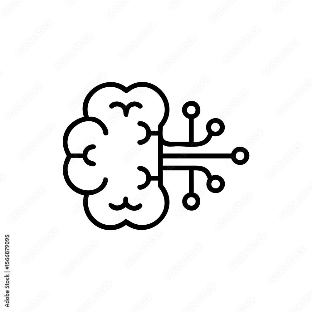 Poster outline brain icon with circuit board elements on representing a i technology